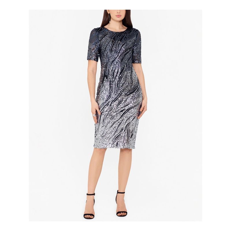 Nwt Betsy & Adam Womens Navy Short Sleeve Knee Length Evening Sheath Dress 6
